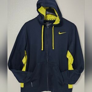 Nike Therma-FIT Full Zip Hoodie Jacket Navy Yellow XL Athletic Sweatshirt
